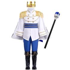 Imagem de IWEMEK Fantasia de Príncipe Encantado para Meninos Medieval Real Príncipe Árabe Fantasia de Rei para Crianças Festa de Halloween Cosplay Fantasia de Rei Coroa de Conto de Fadas Roupa Branca Príncipe