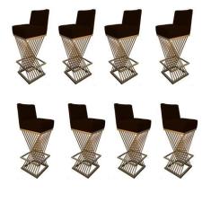 Imagem de Kit 08 Banquetas Luma Base de Ferro Sued Marrom - D'Classe Decor