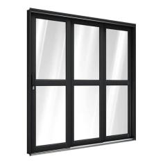 Imagem de Porta de Aço de Correr Lateral com Travessa 3 Folhas 213x200cm Aço Pronto Riobras Preto