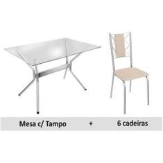 Imagem de Mesa Kappesberg Loire 150cm+6 Cadeiras Lisboa Cromada/Nude