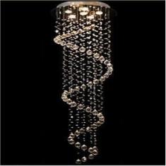 Imagem de Lustre De Cristal Legítimo Espiral Com 1,70M De Altura, Base De Inox Espelhado Com 40CM De Diâmetro