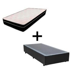 Imagem de Cama Box Solteiro 88 - Tecido Sintético Preto com Colchão Paris Bello Box - Molas Ensacadas Preto 56x88x188