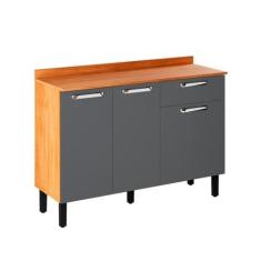 Imagem de Balcão de Cozinha Itatiaia em Madeira 3 Portas 1 Gaveta Cinamomo e Grafite Vegas