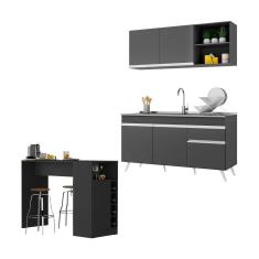 Imagem de Armário De Cozinha Compacta Com Bancada Americana Veneza Multimóveis Mp2200 Preto/Branco