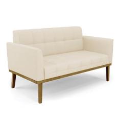 Imagem de Sofá Namoradeira 2 Lugares Base de Madeira Castanho Elisa Linho Bege A19 D03 - D'Rossi