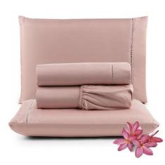 Imagem de Jogo De Lençol Micro Percal King 300 Fios 4 Peças - Rosê - Santos E Lu