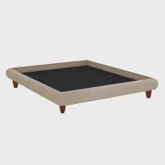 Imagem de Cama King Japonesa 210cm Pés Madeira Haru Linho Bege - Sallar Home