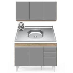 Imagem de Armário Aéreo Virgínia E Balcão Com Pia 120cm Michigan Castanho/cinza - Lumil