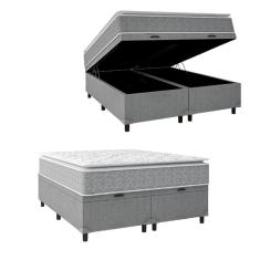 Imagem de Cama Box Baú Casal Colchão Molas Ensacadas Pillow 158x198x74cm Cinza/branco Umaflex - Suporta 120kg