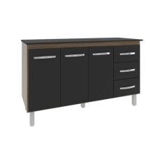 Imagem de Balcão Gabinete Armário Cozinha Carine Savana Preto com Tampo Tampão 1