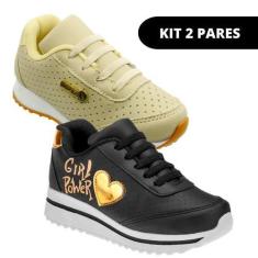 Imagem de Kit 2 Pares Tênis Infantil Plataforma Alta De Menina Escolar - Club Ha