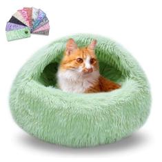 Imagem de Cama calmante para cães e caverna de gatos com capa com capuz, camas redondas laváveis para animais de estimação pequenos e médios, cama enseada de pele sintética antiderrapante, cama confortável para