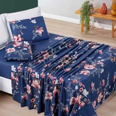 Imagem de Jogo Cama Lençol Celi King Micropercal 200 Fios 4 Peças - Azul Marinho Floral