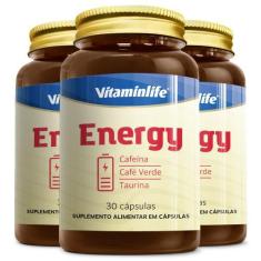 Imagem de Kit 3 Energy Cafeína + Café Verde + Taurina Vitaminlife 30 Cápsulas