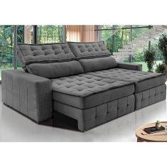 Imagem de Sofá Retrátil e Reclinável 2,75m Cama Inbox Big Puffer com Softgeld40 Velupluma Cinza