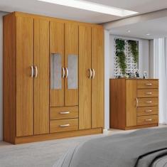 Imagem de Guarda-Roupa Casal Claire 6 Portas 2 Gavetas E Espelho Com Cômoda 1 Po