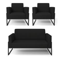 Imagem de Sofá Namoradeira com 2 Poltronas Base Industrial Alta Preto Marisa Linho D03 - D`Rossi