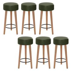 Imagem de Kit 06 Banquetas Baixa Estofada Pés De Madeira Verde