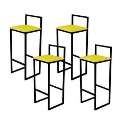 Imagem de Kit 4 Banqueta Alta Cozinha Bar Balcão Bistrô Industrial Preta Assento