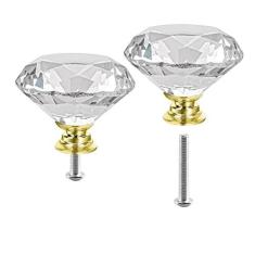 Imagem de Maçanetas de armário de cristal, pacote com 4, maçanetas de gaveta em forma de diamante de vidro transparente 50 mm puxadores de porta puxadores de armário puxadores de armário para gavetas de armário