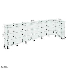 Imagem de Balcão de Atendimento L Modulado em Vidro com Rodízios 3,00 x 1,10 x 1,00
