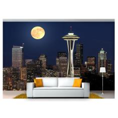Imagem de Papel De Parede Lua Noite Cidade Seattle 3D Lua03