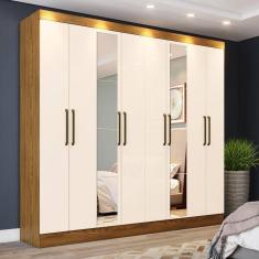 Imagem de Guarda Roupa Casal 8 Portas 4 Gavetas Com Espelho Paris Casa 812 Nature Com Off White