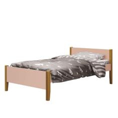 Imagem de Cama Solteiro Simba com Pés Amadeirado - Reller Móveis Rosa Fosco