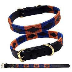 Imagem de Coleira de couro genuíno para cães costurada à mão polo argentino design bordado fivela de latão forte à prova de ferrugem | Melhor para filhotes, raças pequenas, médias e grandes | pescoço ajustável
