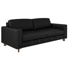 Imagem de Sofá 3 Lugares Sala de Estar Recepção 240cm Presley Couro Preto - Gran Belo