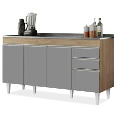 Imagem de Balcão Gabinete com Pia Inox 150cm Marrocos Castanho/Cinza - Lumil