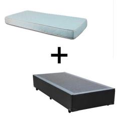 Imagem de Cama Box Solteiro 88 Tecido Sintético Preto Com Colchão Roma Espuma D45 Bege 54x88x188