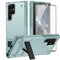 Imagem de Asuwish Capa de celular para Samsung Galaxy S23 Ultra 5G com película protetora de tela de vidro temperado e suporte fino, acessórios de célula híbrida de grau militar S23Ultra 23S S 23 23Ultra 17.3