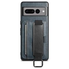 Imagem de HAO RIYLN Capa com compartimento para cartão para Google Pixel 8 Pro/Pixel 8 A/Pixel 8, capa de celular de couro com absorção de choque com compartimentos para cartões, alça elástica para pulso, capa