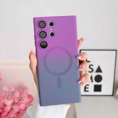 Imagem de Capa de carga sem fio para Samsung Galaxy S24 S23 S22 S21 Ultra Plus Note20 Capa gradual filme de lente magnética de silicone, cinza roxo, para Galaxy S21