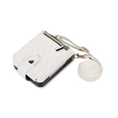 Imagem de Capa de couro com grade para Samsung Galaxy Z Flip 4 3 Flip4 Flip3 5G Bolsa transversal tipo carteira com cordão e compartimento para cartão, branca, para Galaxy Z Flip3 5G