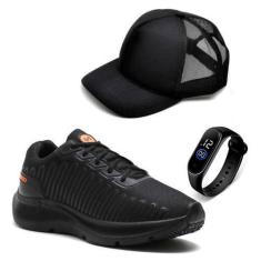 Imagem de Tênis Masculino Esportivo Academia Caminhada Leve + Relógio e Boné - D