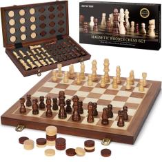 Imagem de Conjunto de jogos de tabuleiro de xadrez e damas Bstoyder Magnetic Wood