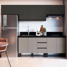 Imagem de Cozinha Compacta ébano 9 Portas 3 Gavetas Fumê/Grafite - Quiditá Móvei
