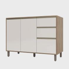 Imagem de Balcão Cozinha 120 cm 2 Portas 3 Gavetas Perola off Mel Luciane Móveis