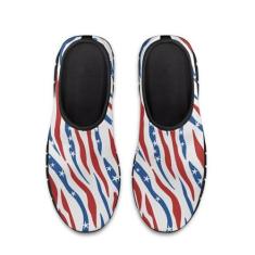 Imagem de GOSTONG Tênis de corrida adulto feminino de malha respirável macio antiderrapante para uso ao ar livre atlético sola preta EUA 5-11,5, Listras - vermelho azul, 41