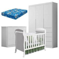 Imagem de Quarto de Bebê Eloá com Berço Americano Danny Branco Acetinado e Colch