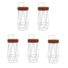 Imagem de Kit 05 Banqueta Com Encosto Botti Hexágono Cozinha Bar Ferro Branco Si