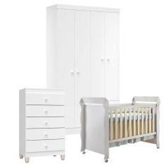 Imagem de Quarto De Bebê 4 Portas Com Gaveteiro Ternura Baby E Berço Mirelle Branco Brilho - Incorplac