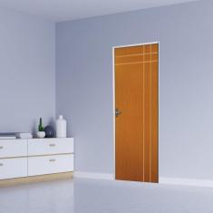 Imagem de Kit Porta de Madeira Decorada 215x65cm com Batente de Aço 6cm Mantiqueira MGM Mogno