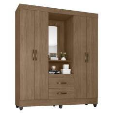 Imagem de Guarda Roupa Capelinha Lite 4 Portas e 2 Gavetas com Espelho - Móveis Leão Carvalho Oak