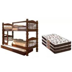 Imagem de Beliche Torneado Madeira Maciça com Auxiliar 3 Colchões D20 - Digo.Cas