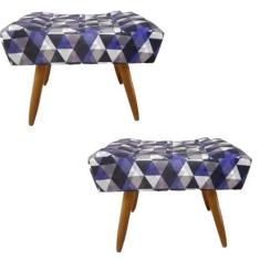 Imagem de Kit 2 Puff Decorativo Banqueta Retangular Pés de Madeira Palito Suede 