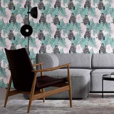 Imagem de Papel De Parede Adesivo Zebras Folhas N09008 Rolo 0,58x3M
