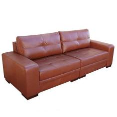 Imagem de Sofá 3 Lugares Bipartido Sala de Estar 240cm Milano Couro Caramelo - Gran Belo